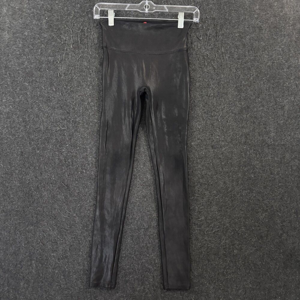 Spanx Faux Leather Leggings Women's Small Petite Black High Rise Ankle Shaping